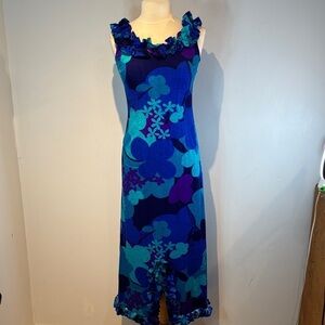 Vintage Andrade Resort shop Hawaiian-inspired maxi dress turquoise purple size 8